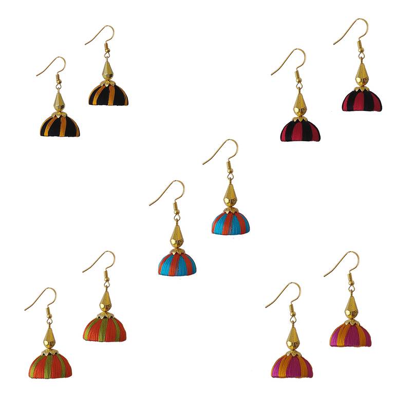 Multicolor combo silk thread earrings - Akshara - 2895459