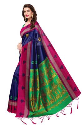 Blue printed art silk saree with blouse 2