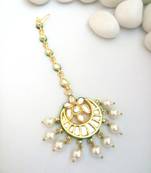 Gold White Kundan With Pearl Maang Tikka