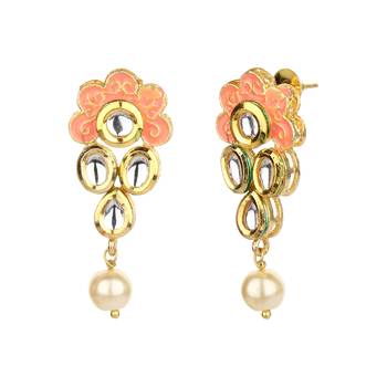 Sabina Peach Color  Kundan  Onyx Necklace Sets 3