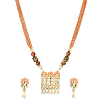 Sabina Peach Color  Kundan  Onyx Necklace Sets 4