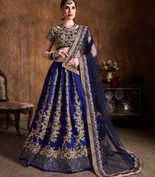 Navy Blue Dori and Sequins Embroidered Raw Silk Indian Wedding Lehenga Choli Set