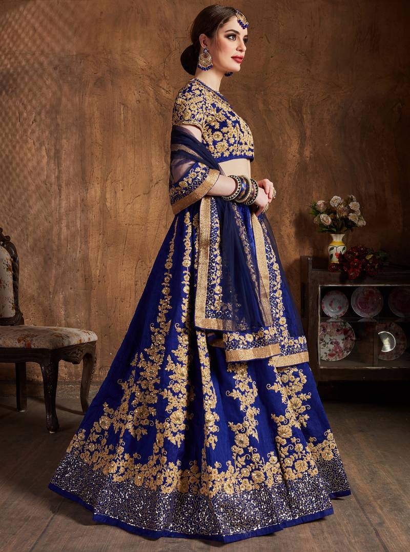 Navy Blue Silk Lehenga Choli Set