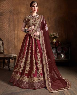  Maroon Dori & Sequins Embroidered Silk Lehenga Choli For Wedding 1