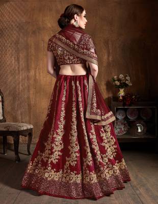  Maroon Dori & Sequins Embroidered Silk Lehenga Choli For Wedding 2