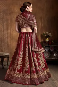  Maroon Dori & Sequins Embroidered Silk Lehenga Choli For Wedding