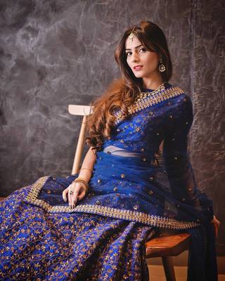Blue Embroidered Silk Unstitched Lehenga 2