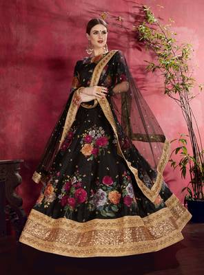 Black Pearl Dori And Sequins Embroidered Art Silk Semi Stitched Wedding Lehenga 3