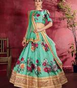 Green Pearl, Dori and Sequins Embroidered Art Silk Semi Stitched floral lehenga
