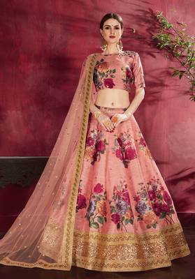 Hypnotizing Peach Pearl Dori And Sequins Embroidered Art Silk Lehenga Choli For Bride 1