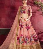 Hypnotizing Peach Pearl Dori And Sequins Embroidered Art Silk Lehenga Choli For Bride