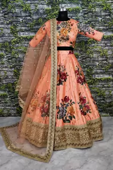 Hypnotizing Peach Pearl Dori And Sequins Embroidered Art Silk Lehenga Choli For Bride
