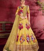 Yellow Pearl Dori And Sequins Embroidered Art Silk Semi Stitched Party Wear Lehenga Choli