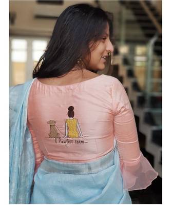 PEACH embroidered cotton silk readymade blouse 1