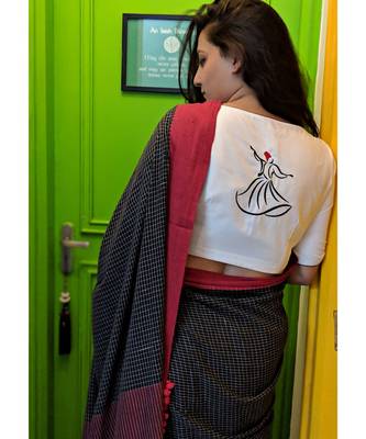 WHITE embroidered blended cotton readymade blouse 1