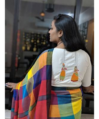 WHITE embroidered blended cotton readymade blouse 1