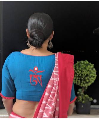 BLUE embroidered handloom cotton readymade blouse 1