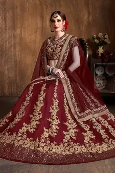  Maroon Dori & Sequins Embroidered Silk Lehenga Choli For Wedding