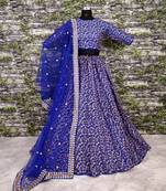 Blue Embroidered Silk Unstitched Lehenga