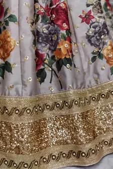 Grey Pearl Dori And Sequins Embroidered Art Silk Lehenga Choli For Ceremonial