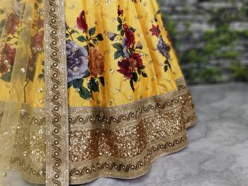Yellow Pearl Dori And Sequins Embroidered Art Silk Semi Stitched Party Wear Lehenga Choli 5