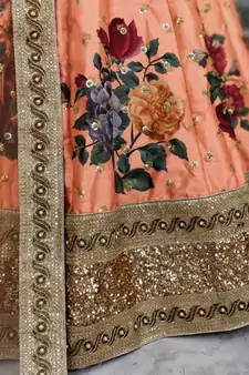 Hypnotizing Peach Pearl Dori And Sequins Embroidered Art Silk Lehenga Choli For Bride