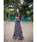 Black Cotton Print Fit and Flare Dress