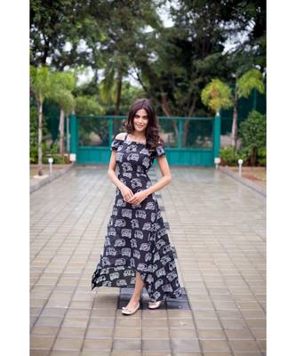 Black Cotton Print Fit and Flare Dress 2