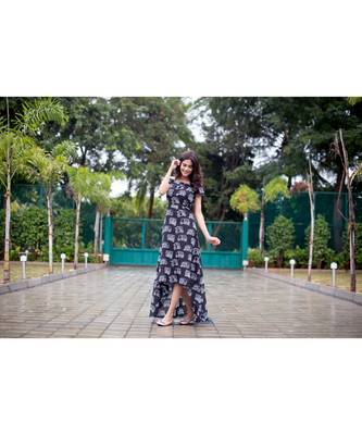 Black Cotton Print Fit and Flare Dress 3