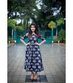 Black Cotton Print Fit and Flare Dress