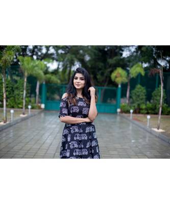 Black Cotton Print Fit and Flare Dress 2