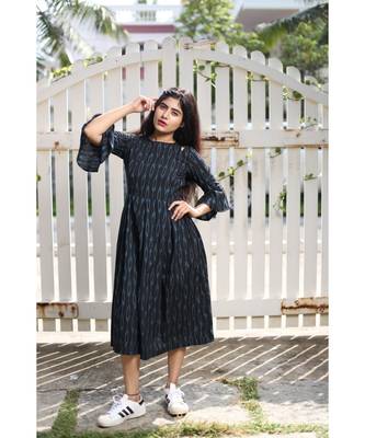 Black Ikkat Cotton Fit and Flare Dress 1