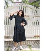 Black Ikkat Cotton Fit and Flare Dress
