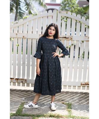 Black Ikkat Cotton Fit and Flare Dress 2