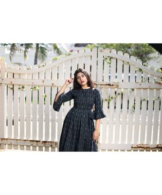 Black Ikkat Cotton Fit and Flare Dress 3