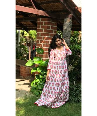White Cotton Fit and Flare Maxi 1