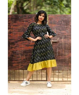 Black Ikkat Cotton Aline Dress 1