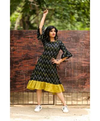 Black Ikkat Cotton Aline Dress 2