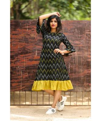 Black Ikkat Cotton Aline Dress 3