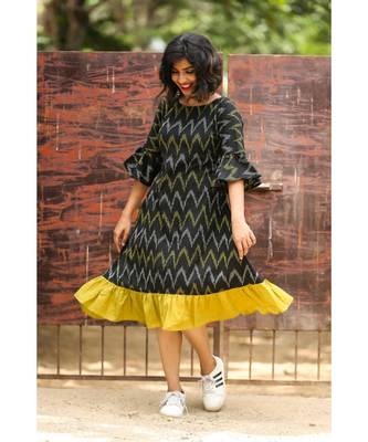 Black Ikkat Cotton Aline Dress 5