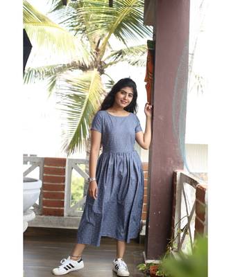 Blue chambray Fit and Flare Dress 1