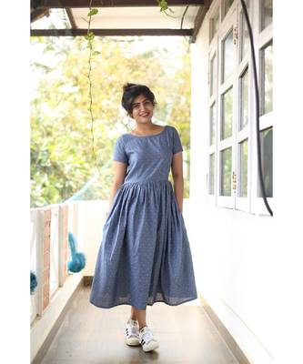 Blue chambray Fit and Flare Dress 2
