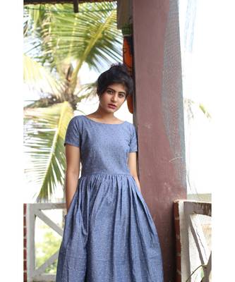 Blue chambray Fit and Flare Dress 3