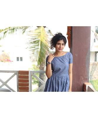 Blue chambray Fit and Flare Dress 4