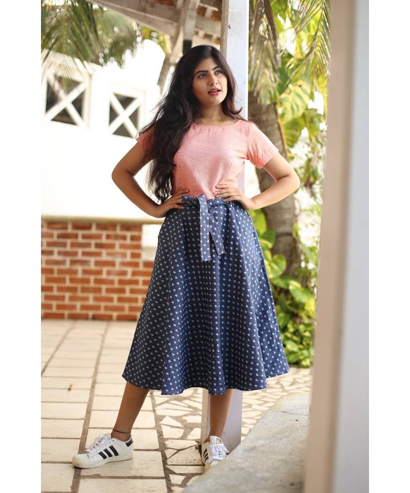 Blue Denim Layered Fit And Flare Dress