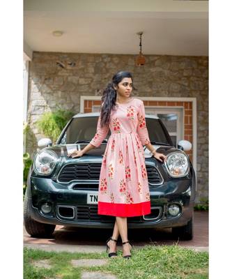 Peach Cotton Fit and Flare Dress 1