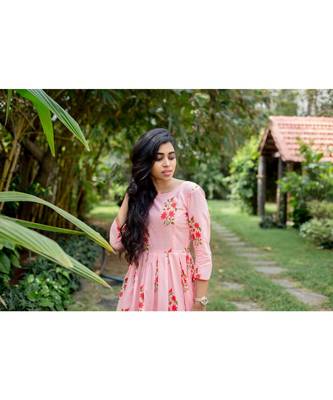 Peach Cotton Fit and Flare Dress 3