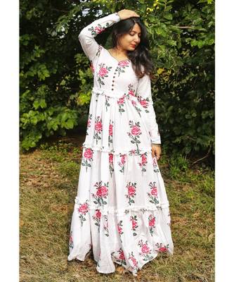 White Cotton Fit and Flare Maxi 1