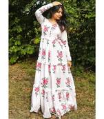 White Cotton Fit and Flare Maxi