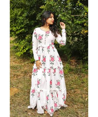 White Cotton Fit and Flare Maxi 2